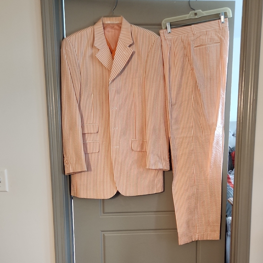 Striped Men's Suit in Orange and White